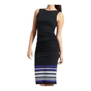 Athleta Black and Blue Striped Tank Sport Commute Travel Midi Dress in size XS